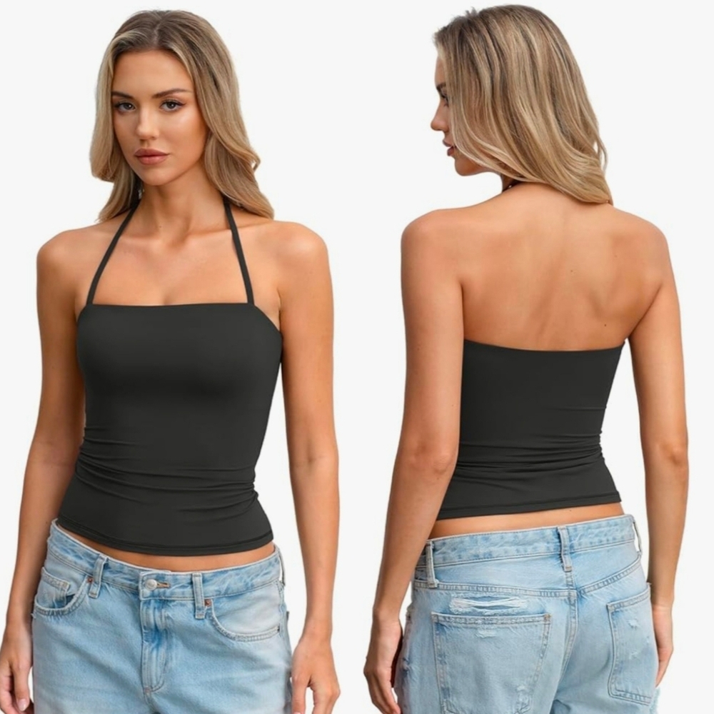 💬☔️🔥🅰️NWT Black Halter Neck Sleeveless Top Small